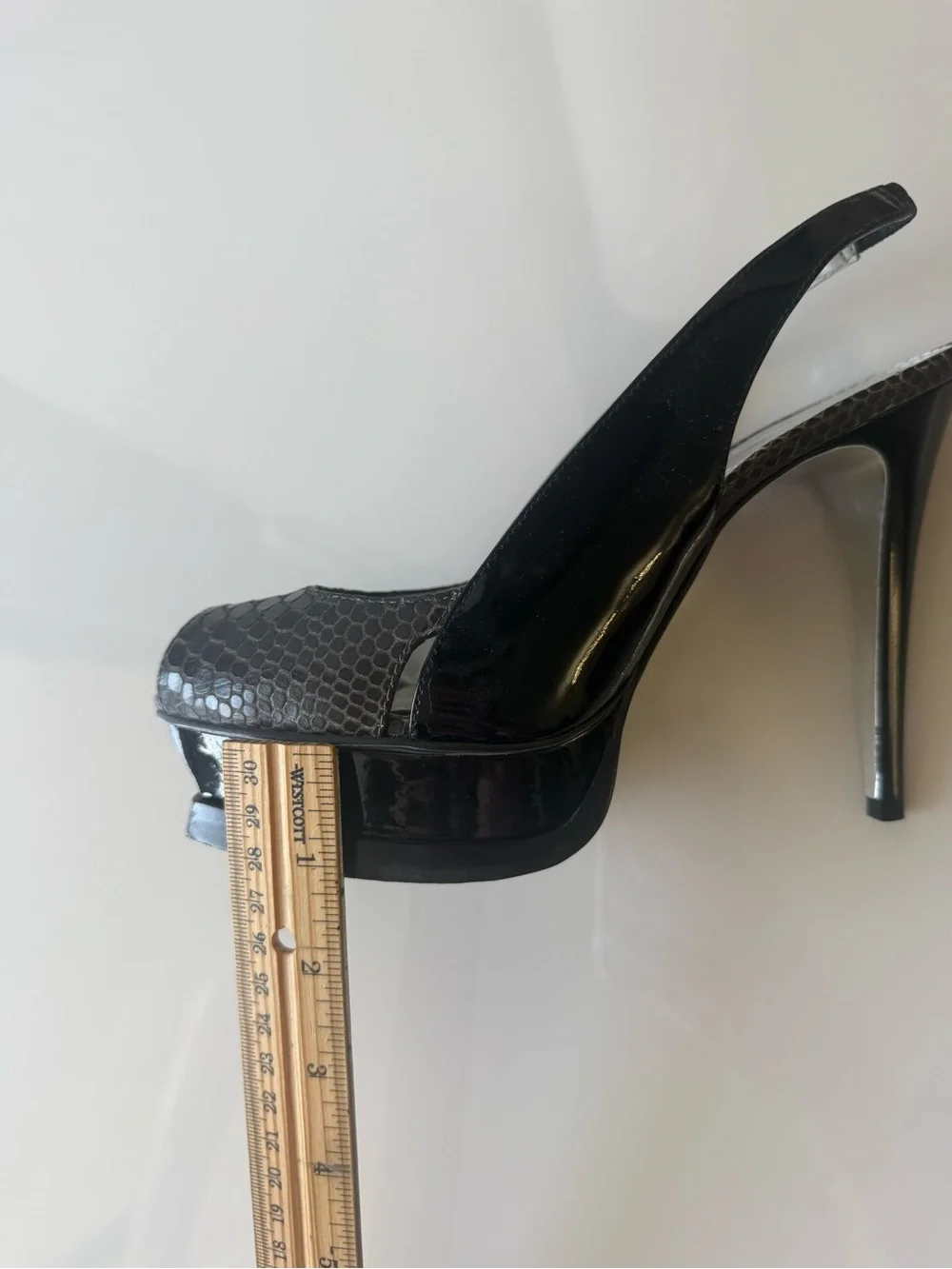 Bebe Black Snake-Embossed Slingback Heels